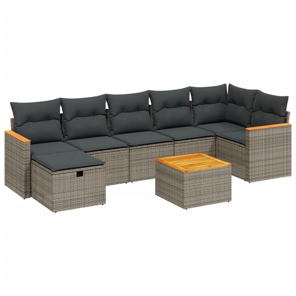 8 részes szürke polyrattan kerti ülőgarnitúra párnákkal
