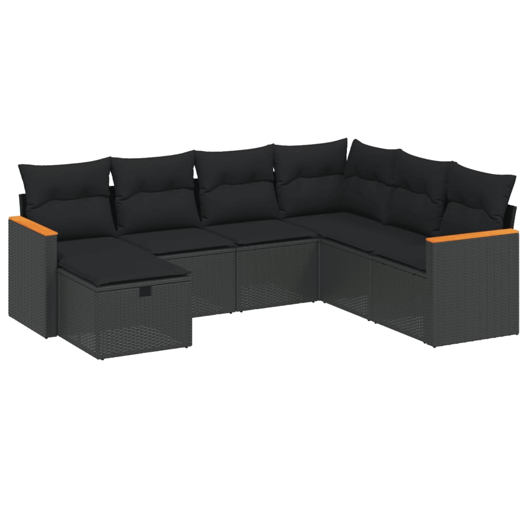 7 részes fekete polyrattan kerti ülőgarnitúra párnával