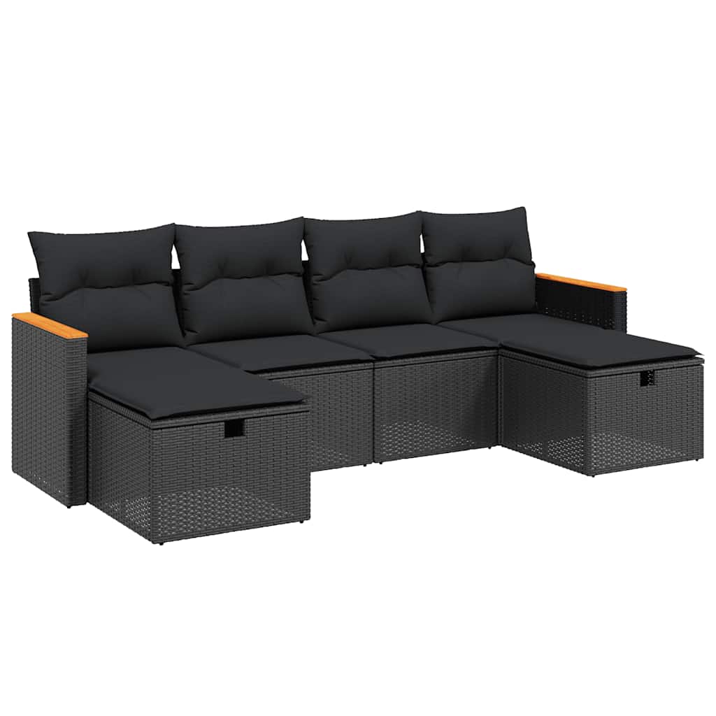 6 részes fekete polyrattan kerti ülőgarnitúra párnákkal
