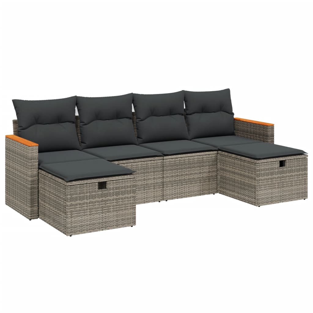 6 részes szürke polyrattan kerti ülőgarnitúra párnákkal