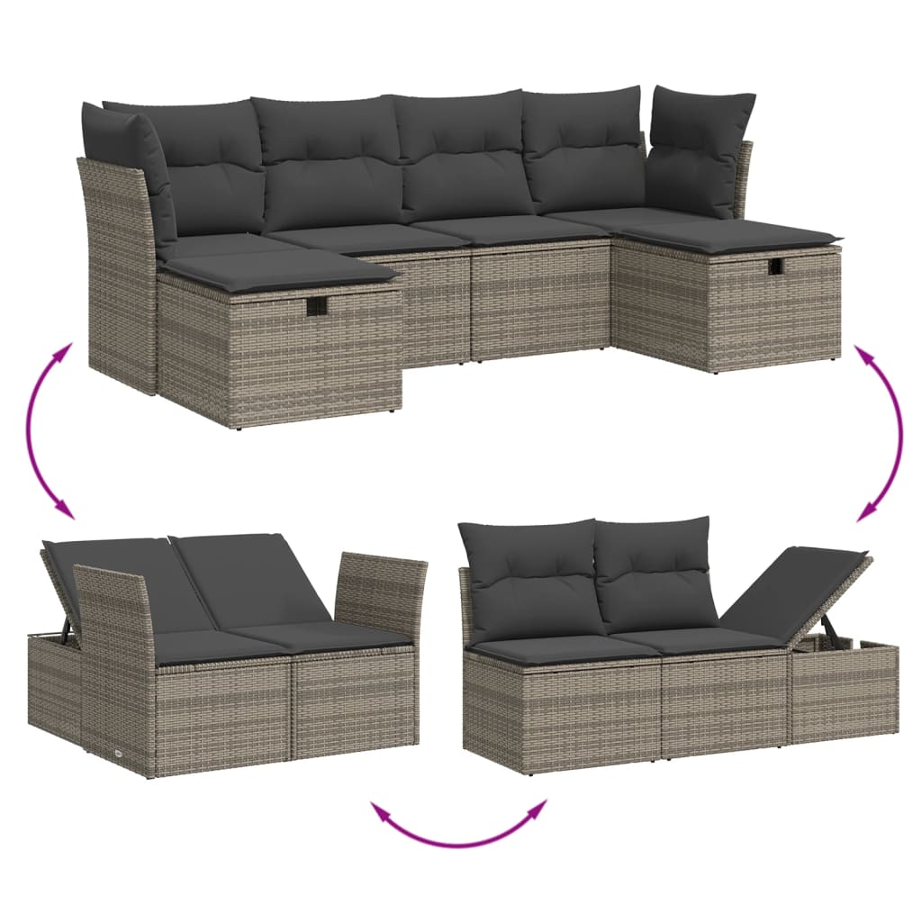 6 részes szürke polyrattan kerti ülőgarnitúra párnákkal