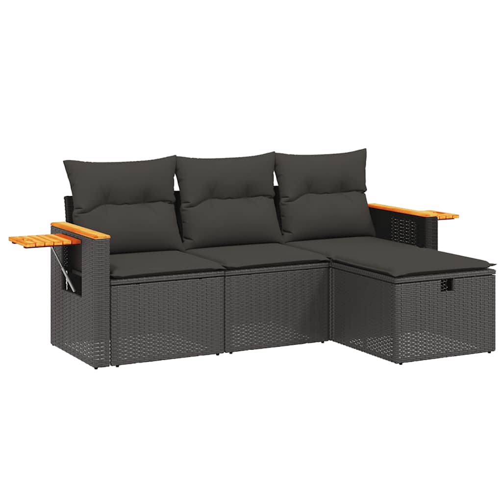 4 részes fekete polyrattan kerti ülőgarnitúra párnákkal