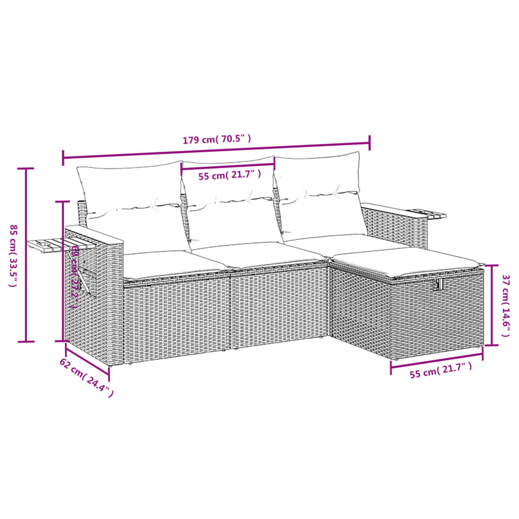4 részes szürke polyrattan kerti ülőgarnitúra párnákkal