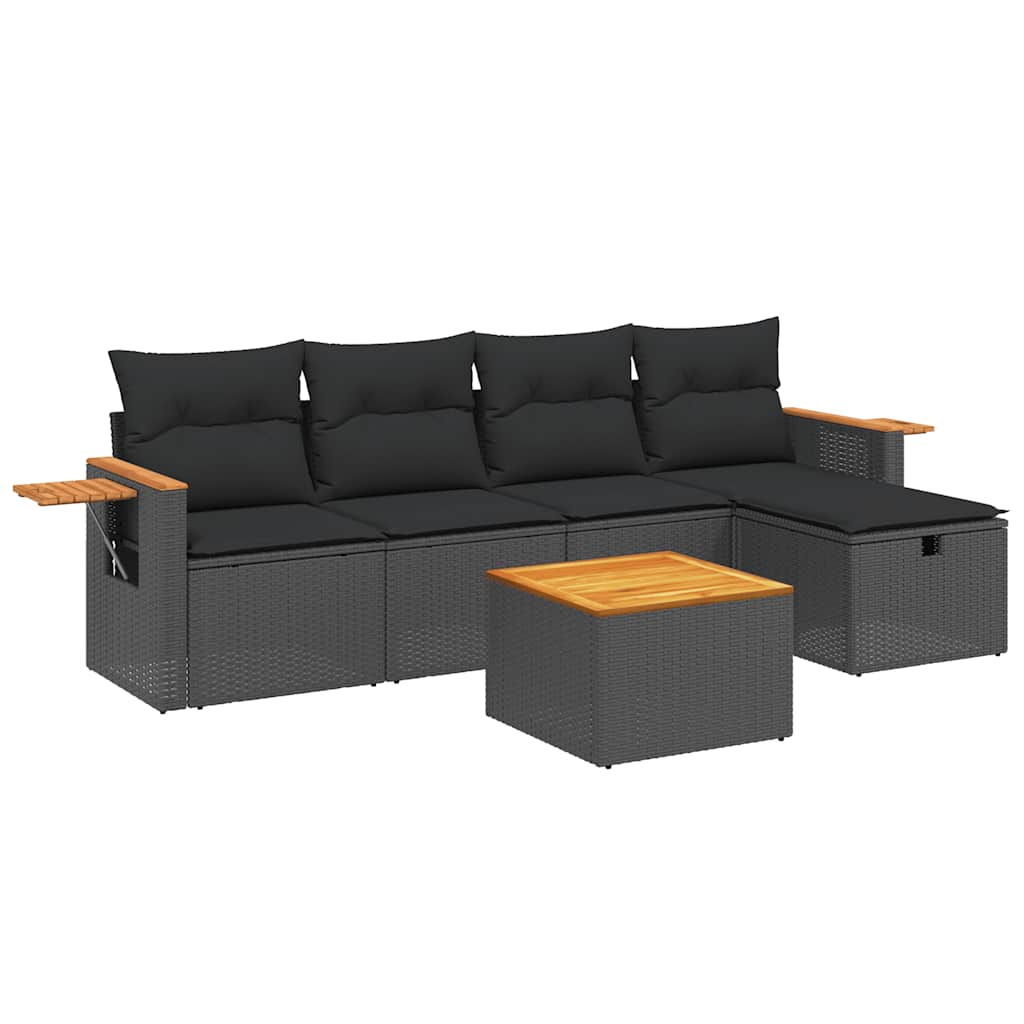6 részes fekete polyrattan kerti ülőgarnitúra párnákkal