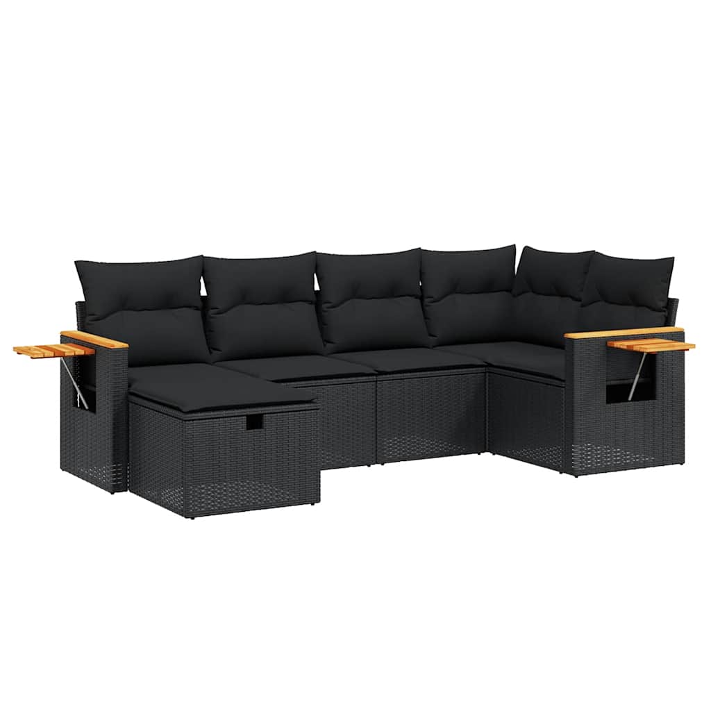 6 részes fekete polyrattan kerti ülőgarnitúra párnákkal