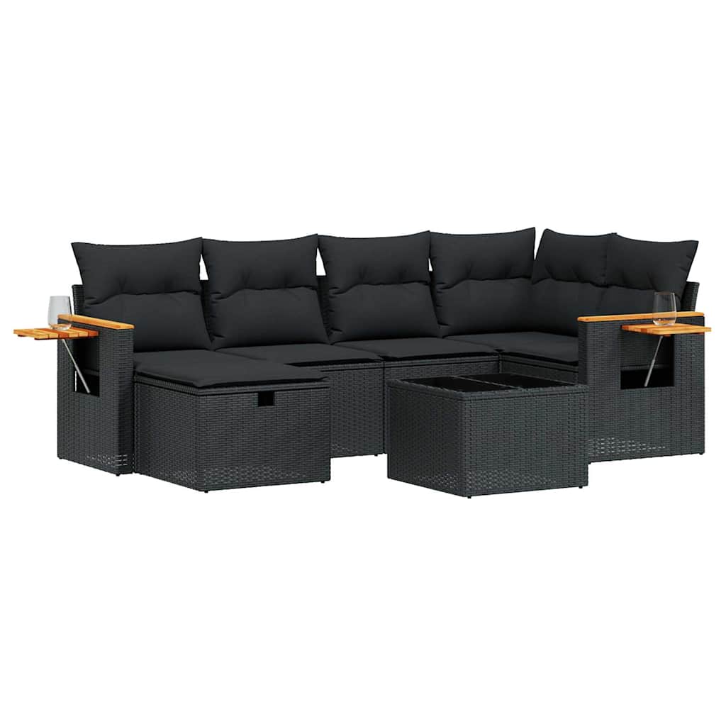 7 részes fekete polyrattan kerti ülőgarnitúra párnával