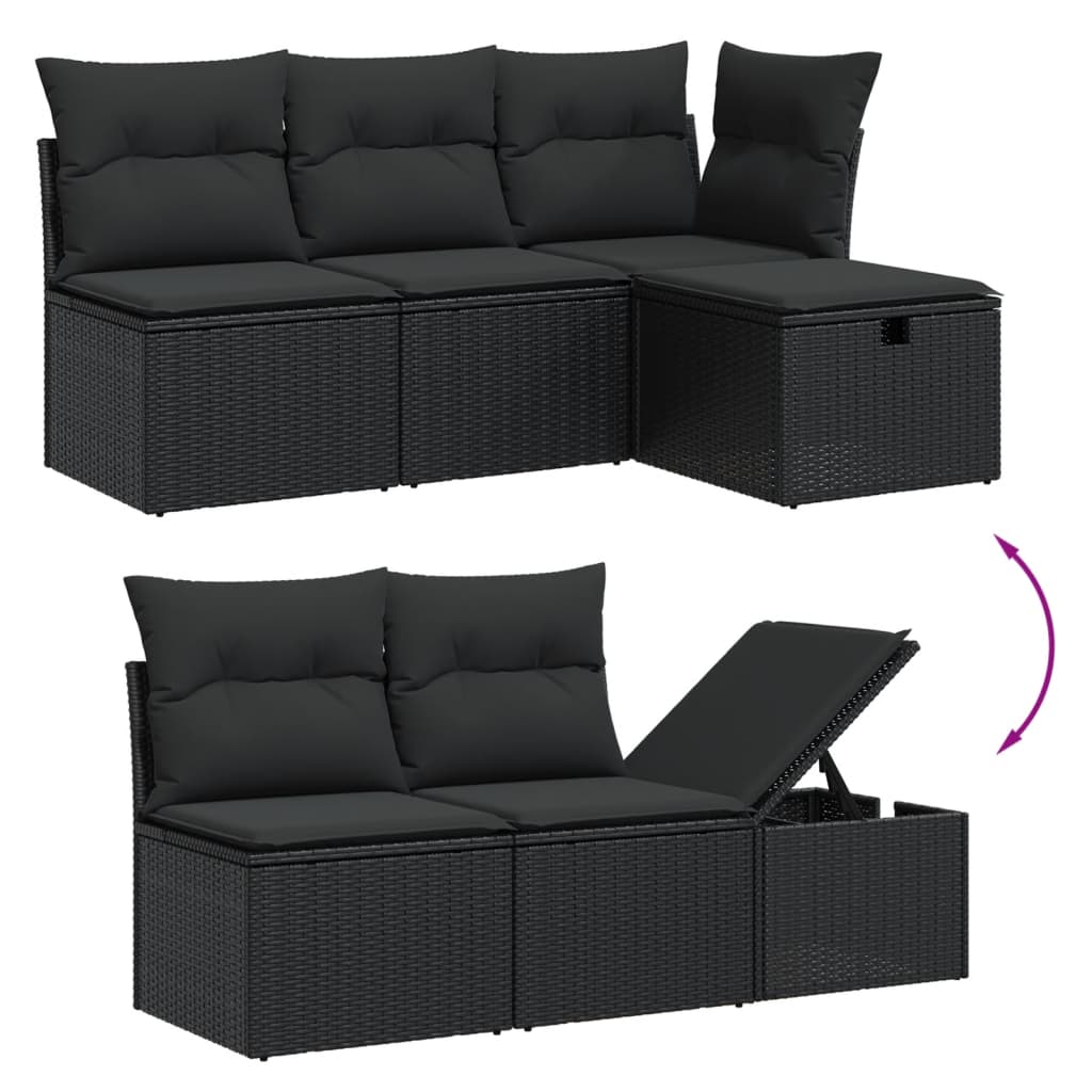 7 részes fekete polyrattan kerti ülőgarnitúra párnával