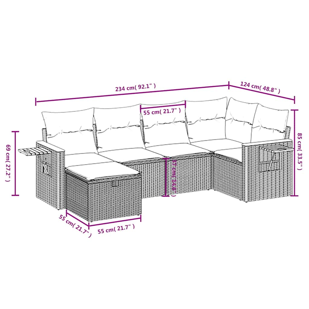 7 részes fekete polyrattan kerti ülőgarnitúra párnával