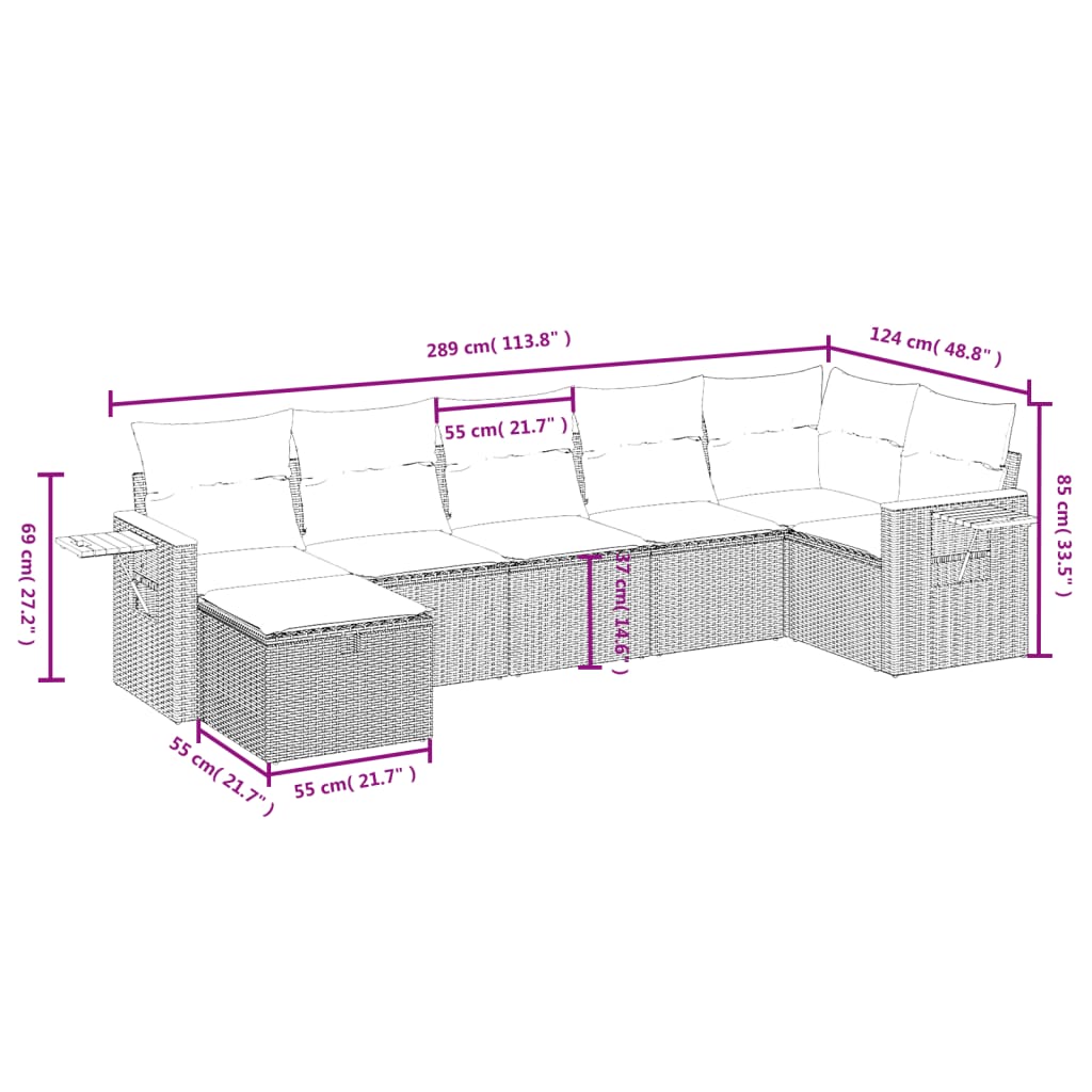 7 részes bézs polyrattan kerti ülőgarnitúra párnákkal