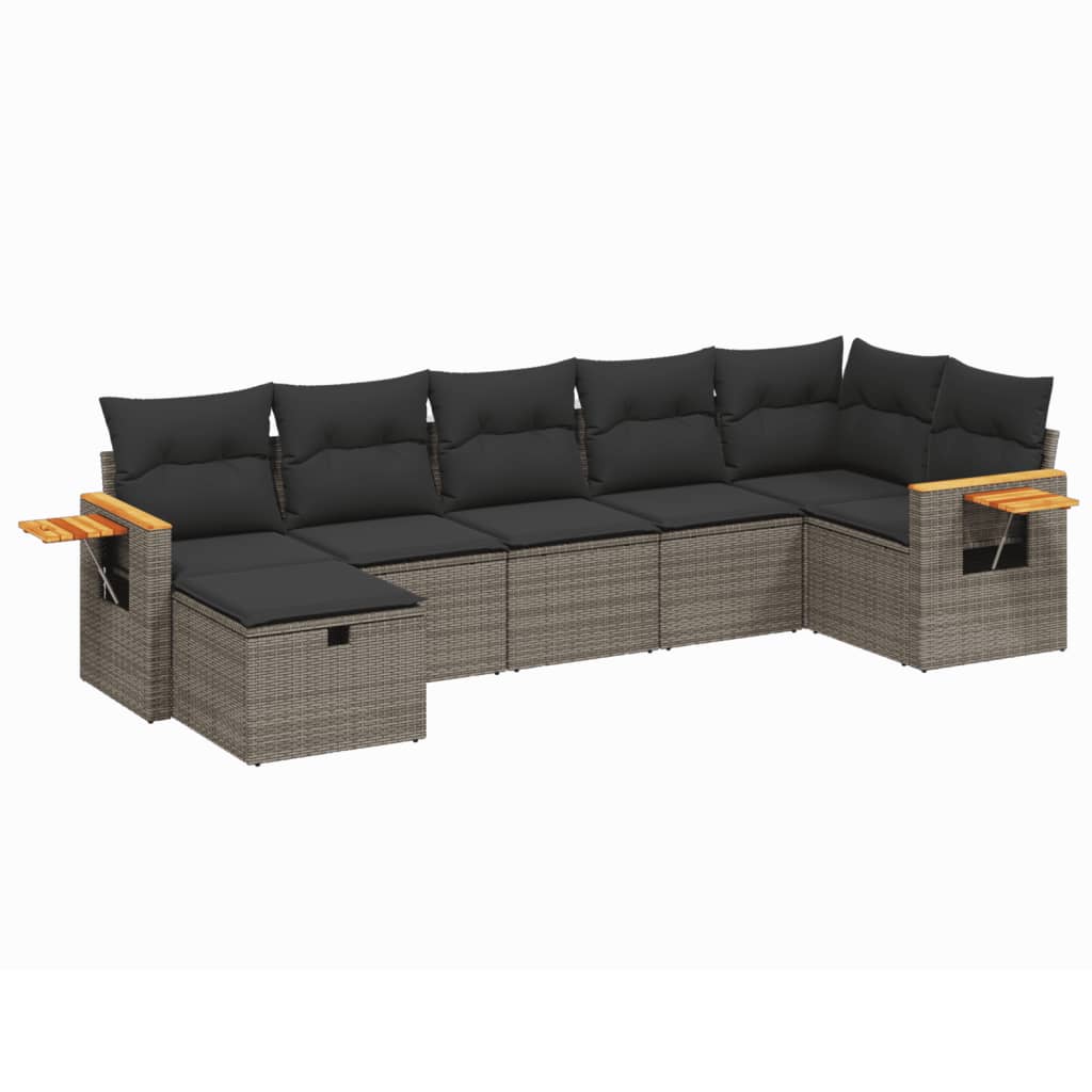 7 részes szürke polyrattan kerti ülőgarnitúra párnákkal
