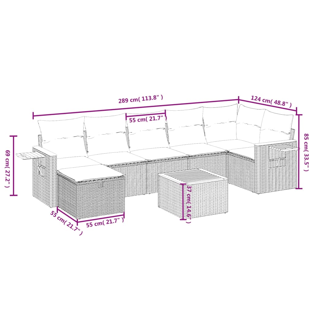 8 részes bézs polyrattan kerti ülőgarnitúra párnákkal