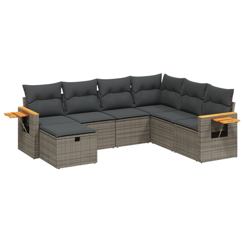 7 részes szürke polyrattan kerti ülőgarnitúra párnákkal