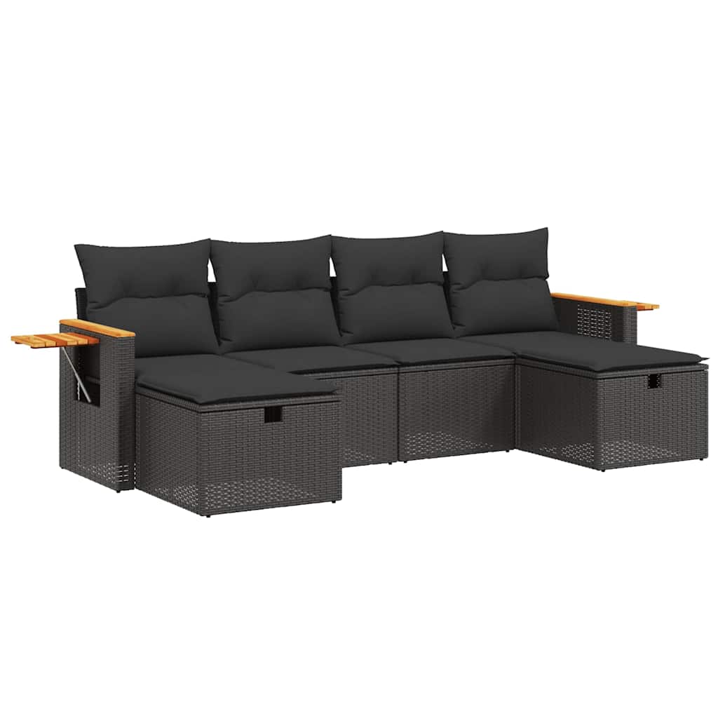 6 részes fekete polyrattan kerti ülőgarnitúra párnákkal
