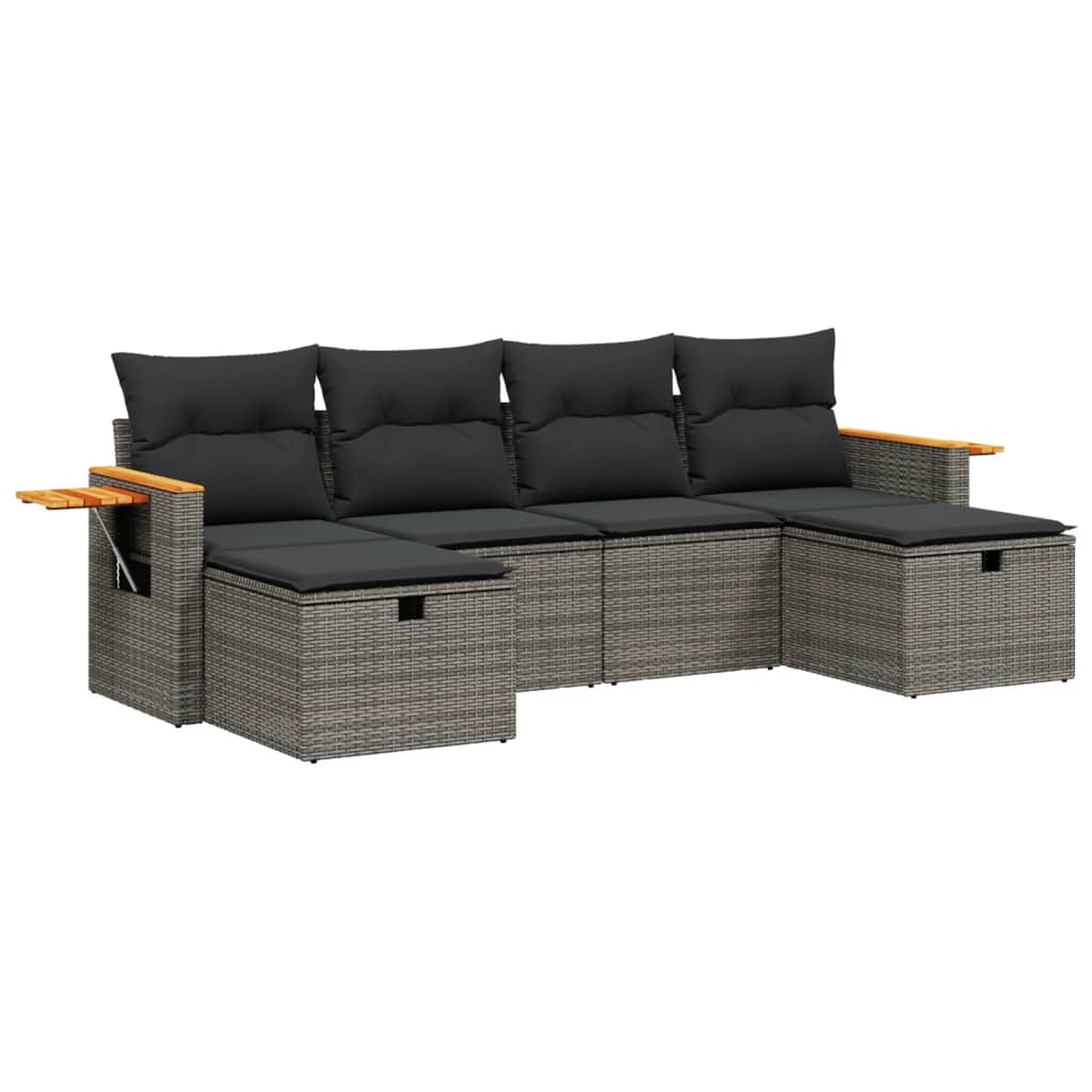 6 részes szürke polyrattan kerti ülőgarnitúra párnákkal