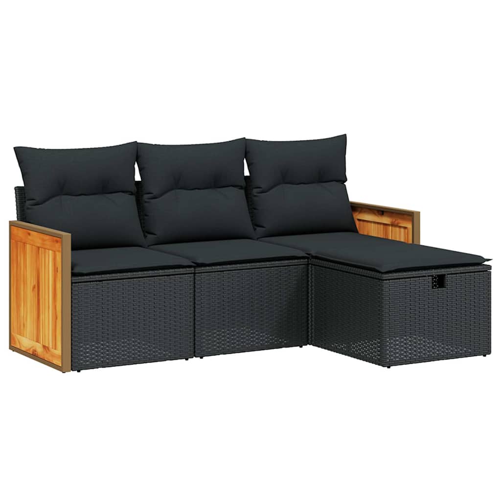 4 részes fekete polyrattan kerti ülőgarnitúra párnákkal