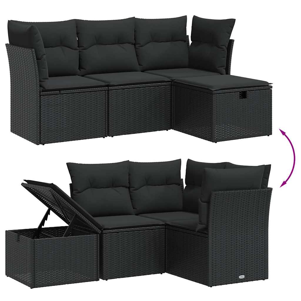 4 részes fekete polyrattan kerti ülőgarnitúra párnákkal