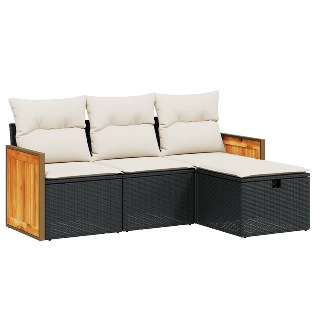 4 részes fekete polyrattan kerti ülőgarnitúra párnákkal