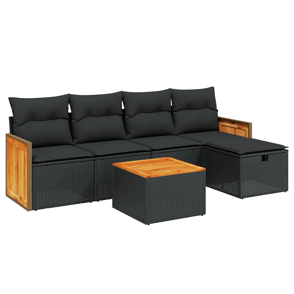 6 részes fekete polyrattan kerti ülőgarnitúra párnákkal