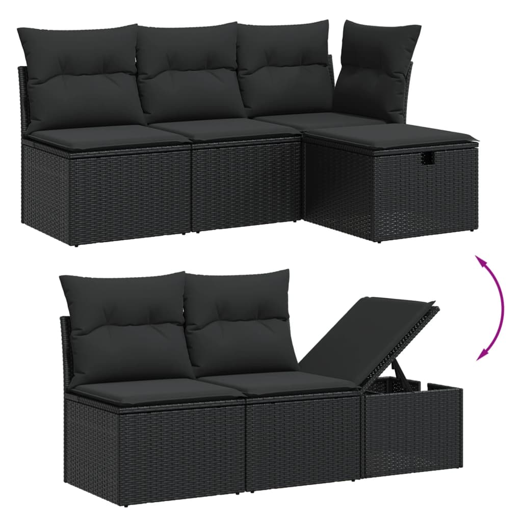 6 részes fekete polyrattan kerti ülőgarnitúra párnákkal