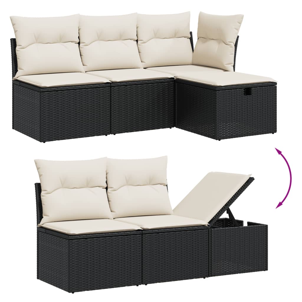 6 részes fekete polyrattan kerti ülőgarnitúra párnákkal