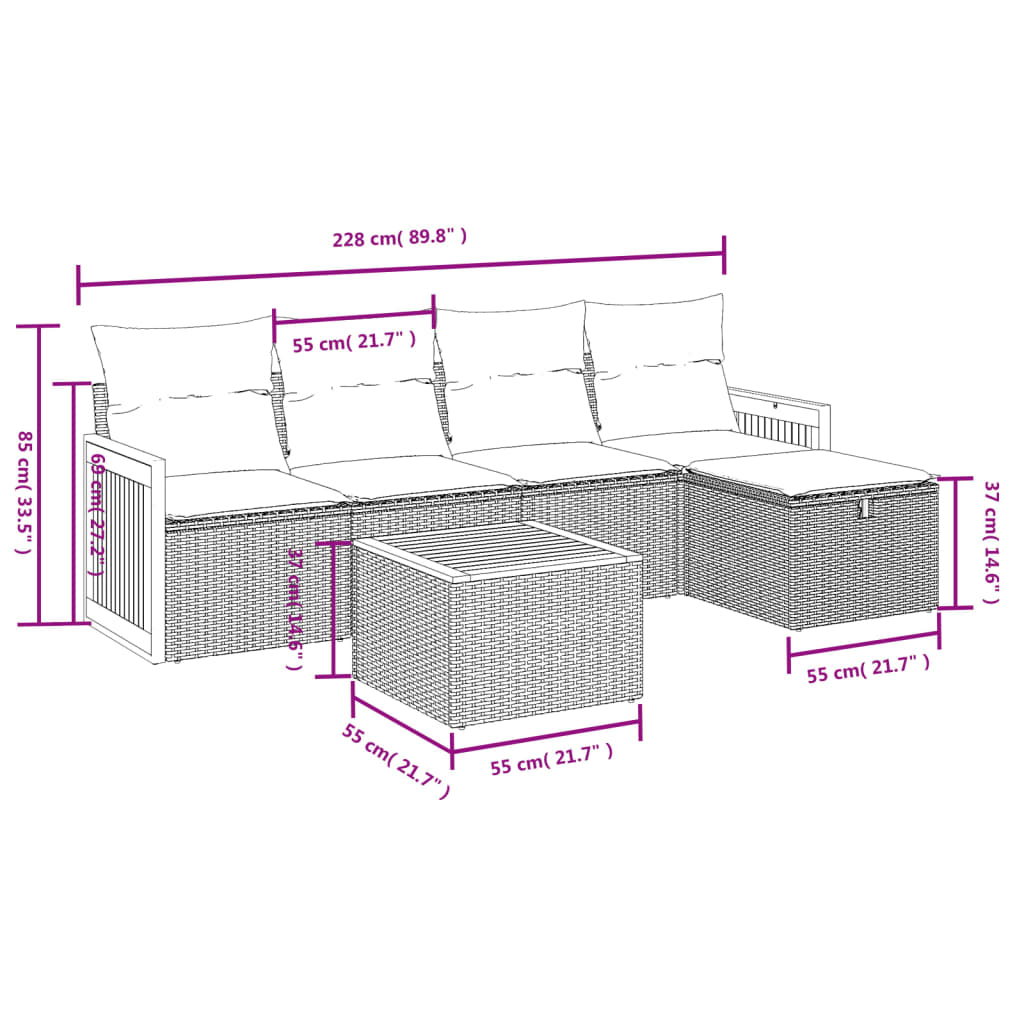 6 részes szürke polyrattan kerti ülőgarnitúra párnákkal