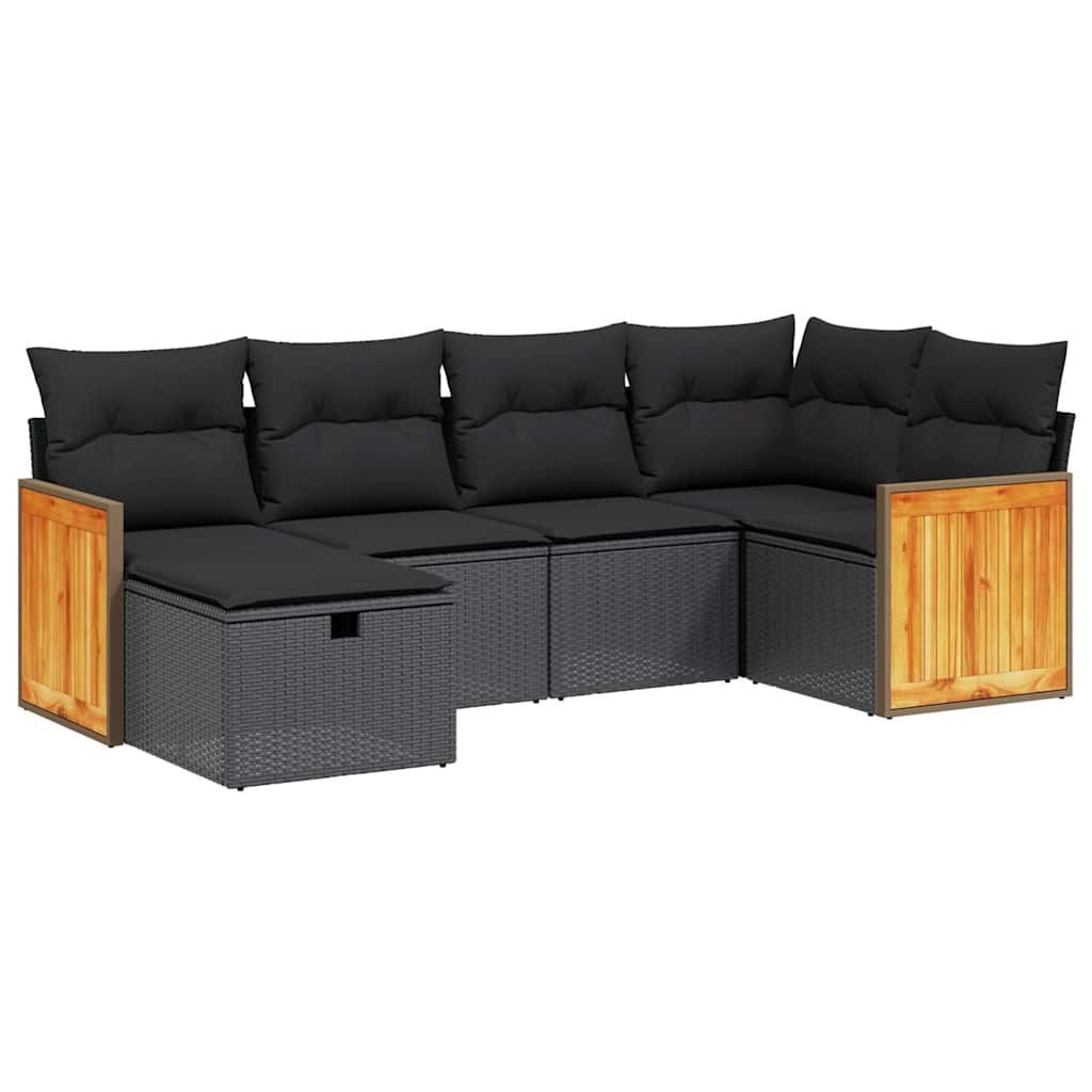 6 részes fekete polyrattan kerti ülőgarnitúra párnákkal