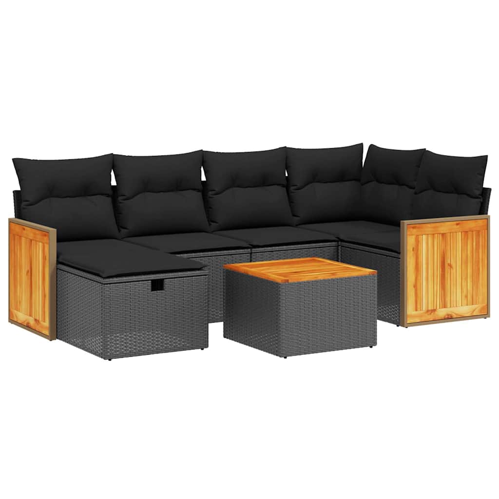 7 részes fekete polyrattan kerti ülőgarnitúra párnával