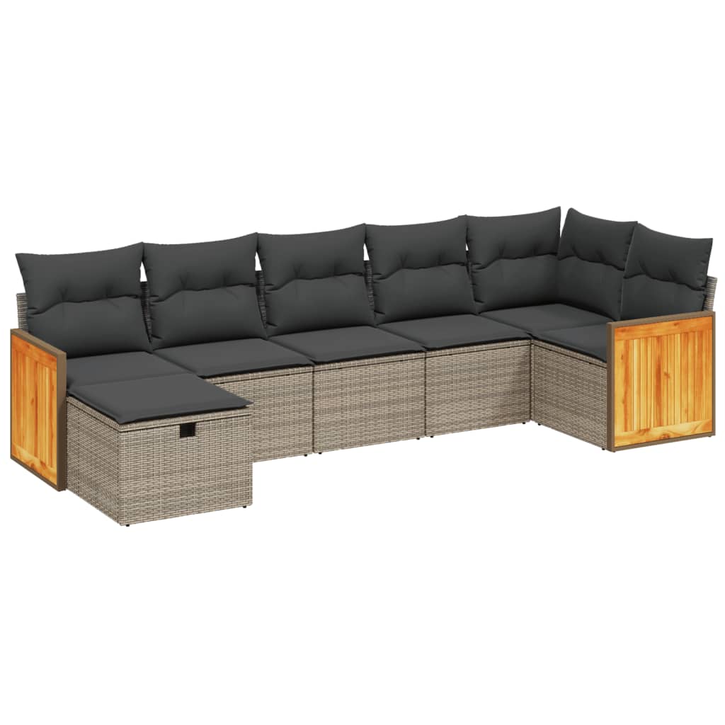 7 részes szürke polyrattan kerti ülőgarnitúra párnákkal