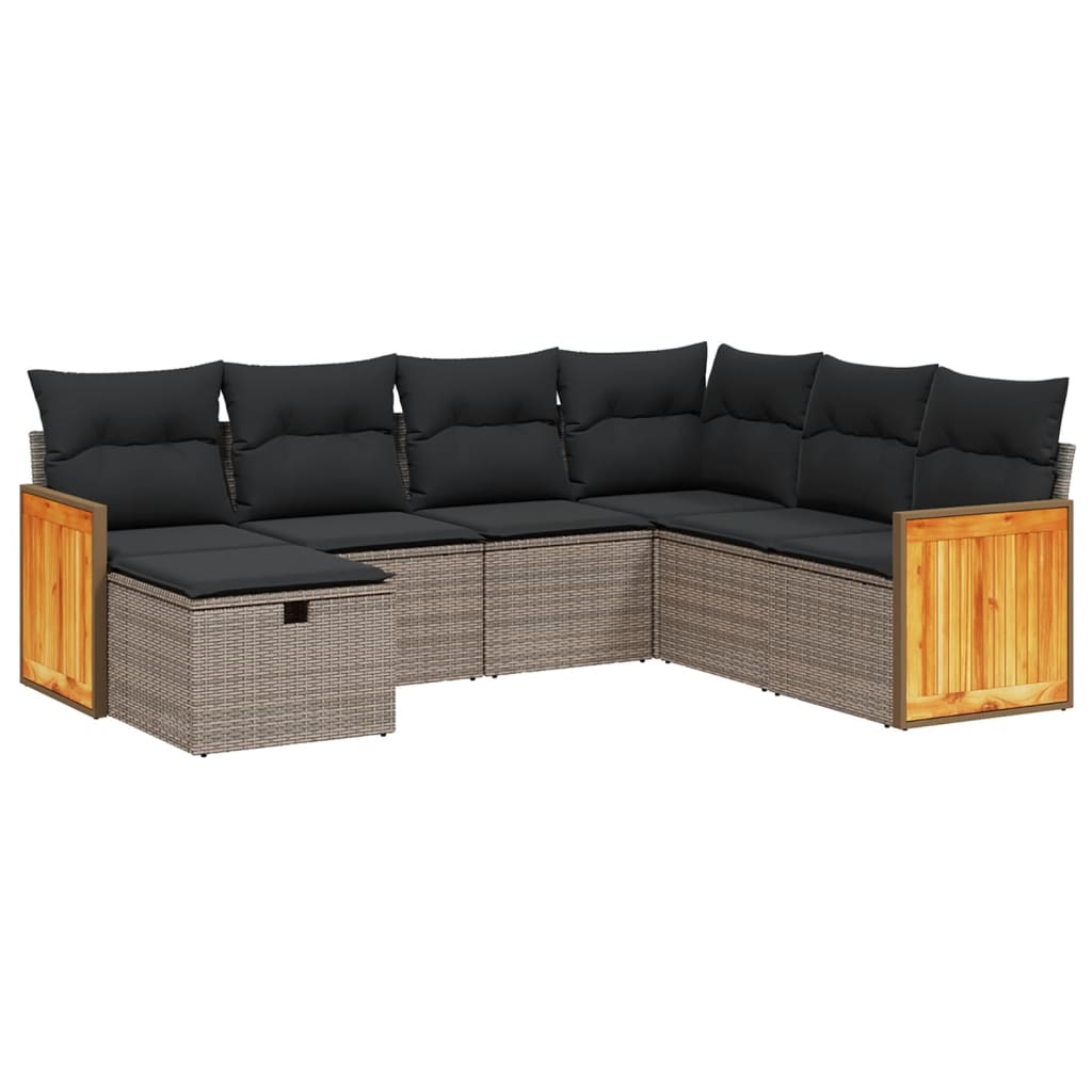 7 részes szürke polyrattan kerti ülőgarnitúra párnákkal