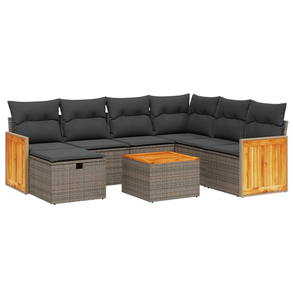 8 részes szürke polyrattan kerti ülőgarnitúra párnákkal