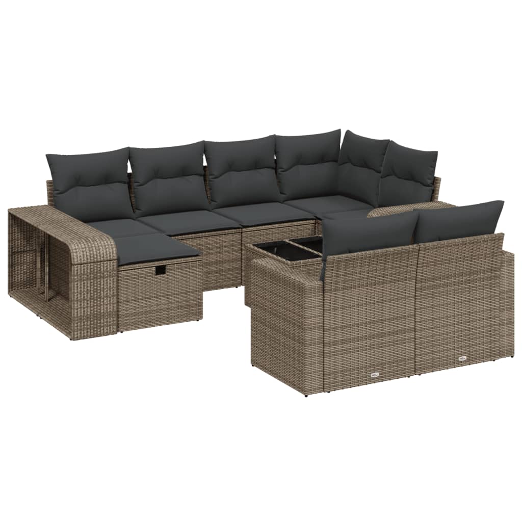 11 részes világosszürke polyrattan kerti ülőgarnitúra párnákkal