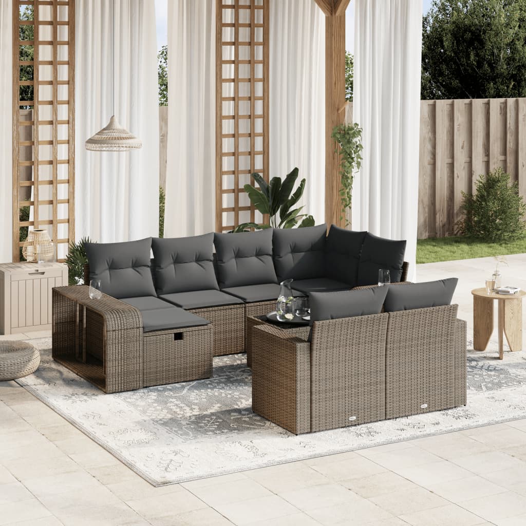 11 részes világosszürke polyrattan kerti ülőgarnitúra párnákkal