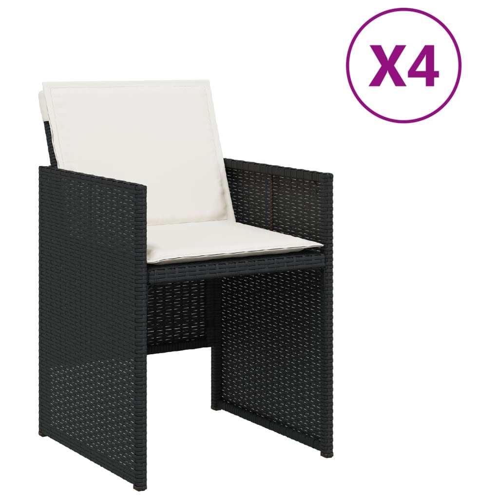 4 db fekete polyrattan kerti szék párnával