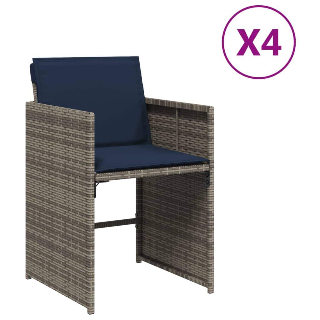 4 db szürke polyrattan kerti szék párnával