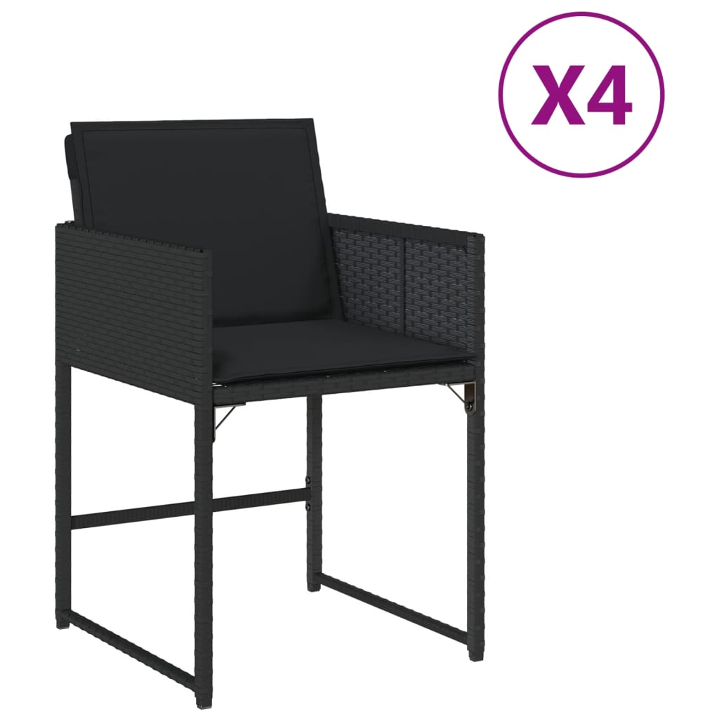 4 db fekete polyrattan kerti szék párnával