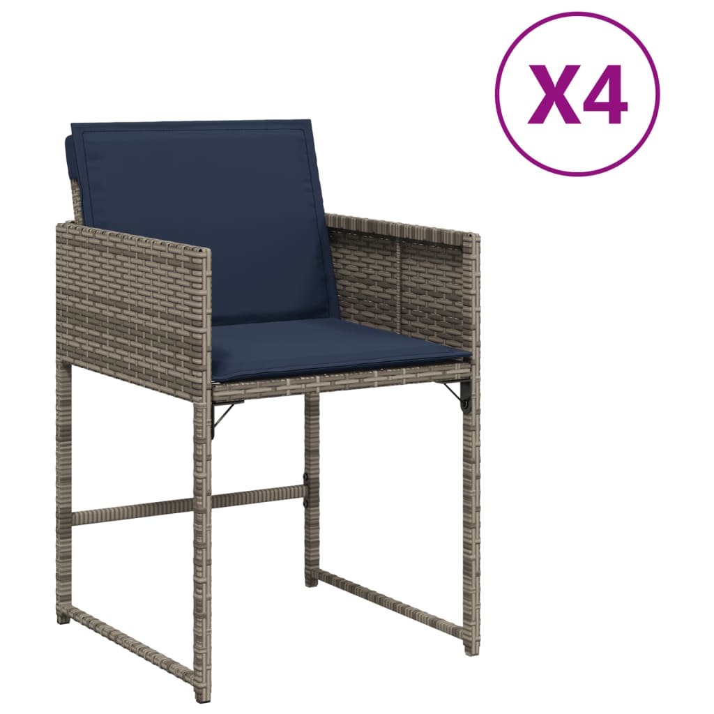 4 db szürke polyrattan kerti szék párnával