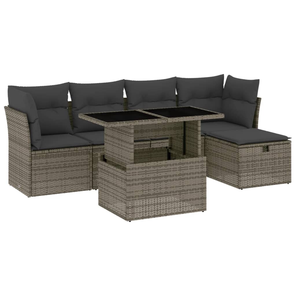 6 részes szürke polyrattan kerti ülőgarnitúra párnákkal