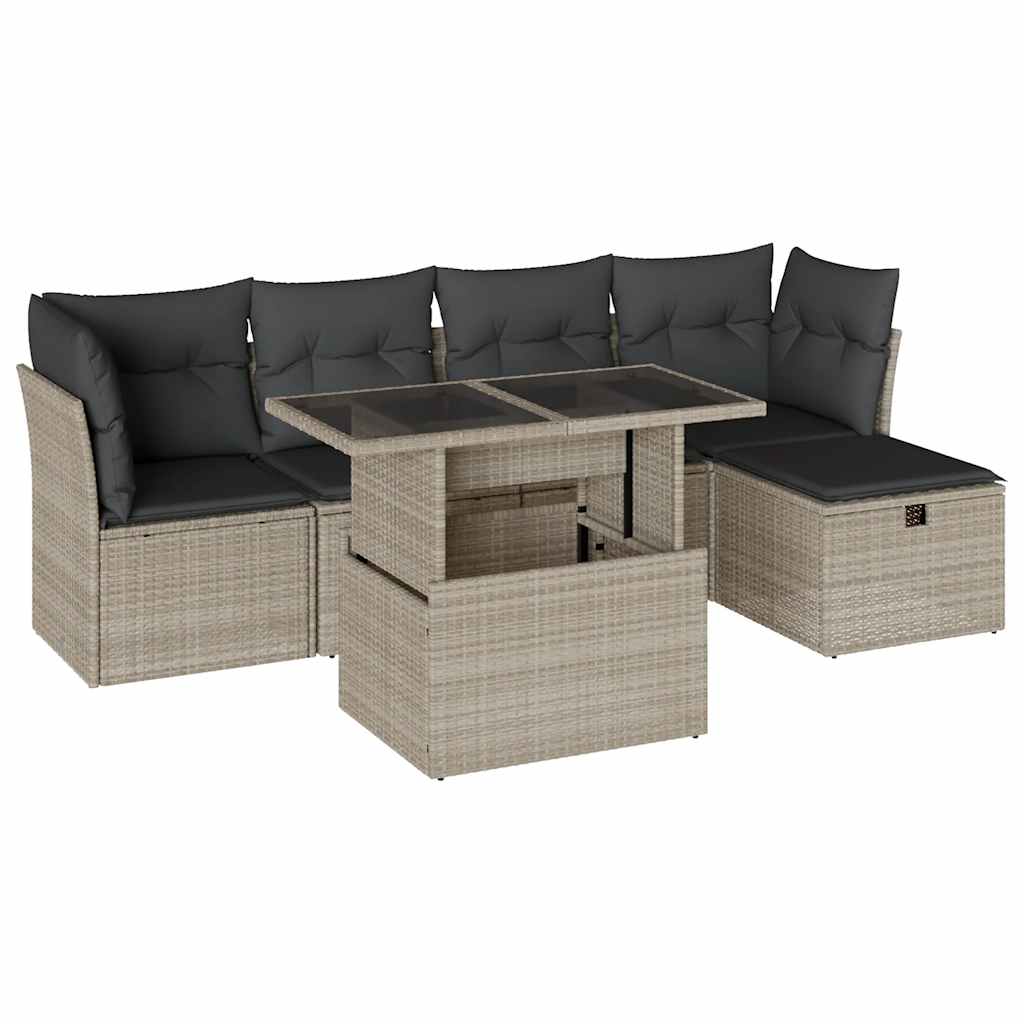 6 részes világosszürke polyrattan kerti ülőgarnitúra párnákkal