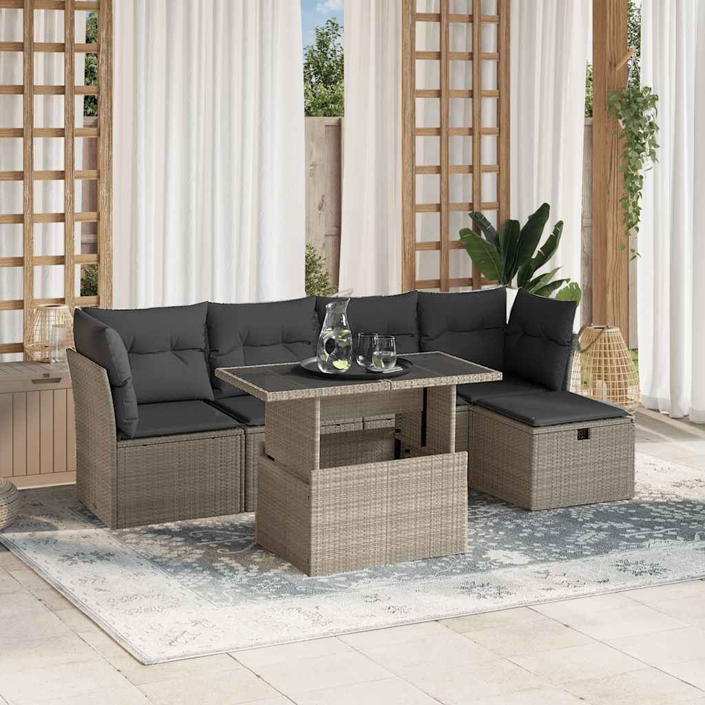 6 részes világosszürke polyrattan kerti ülőgarnitúra párnákkal