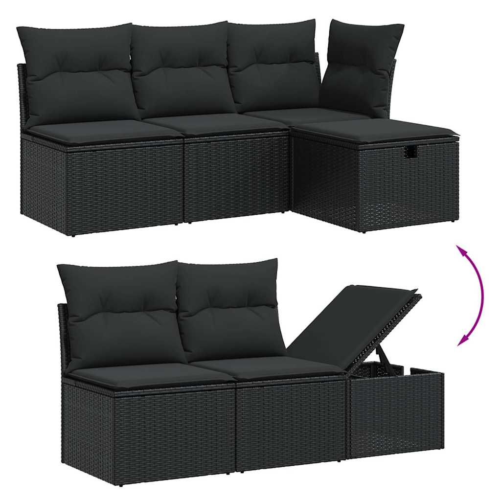 7 részes fekete polyrattan kerti ülőgarnitúra párnával