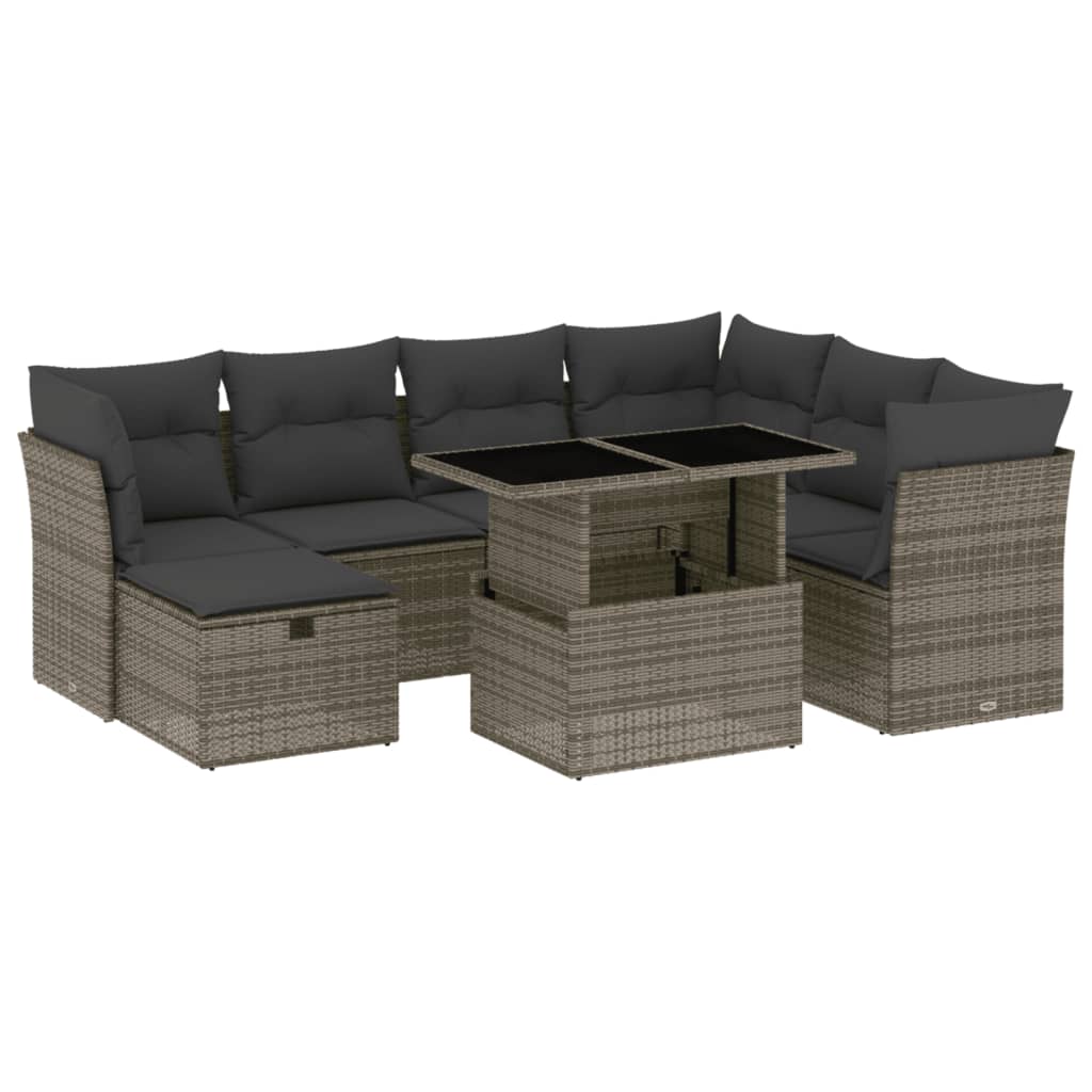 8 részes szürke polyrattan kerti ülőgarnitúra párnákkal