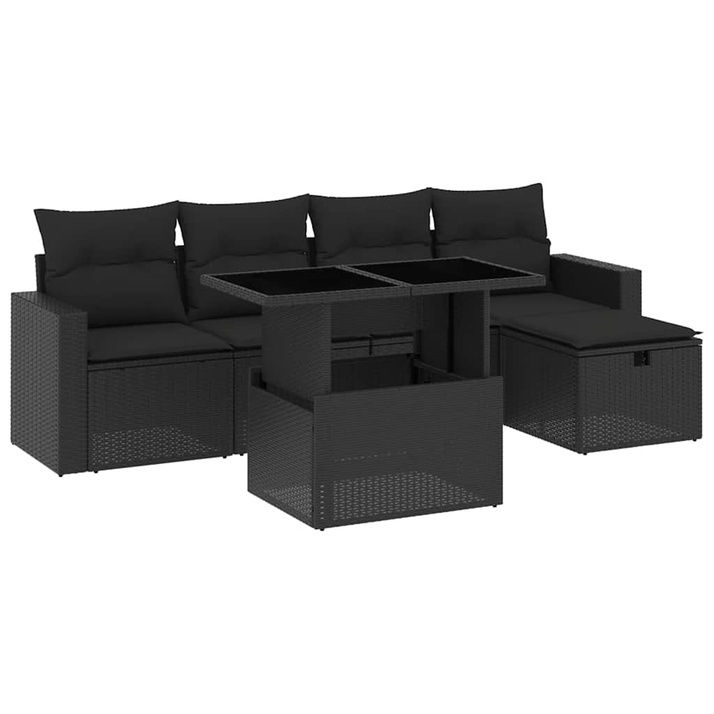 6 részes fekete polyrattan kerti ülőgarnitúra párnákkal