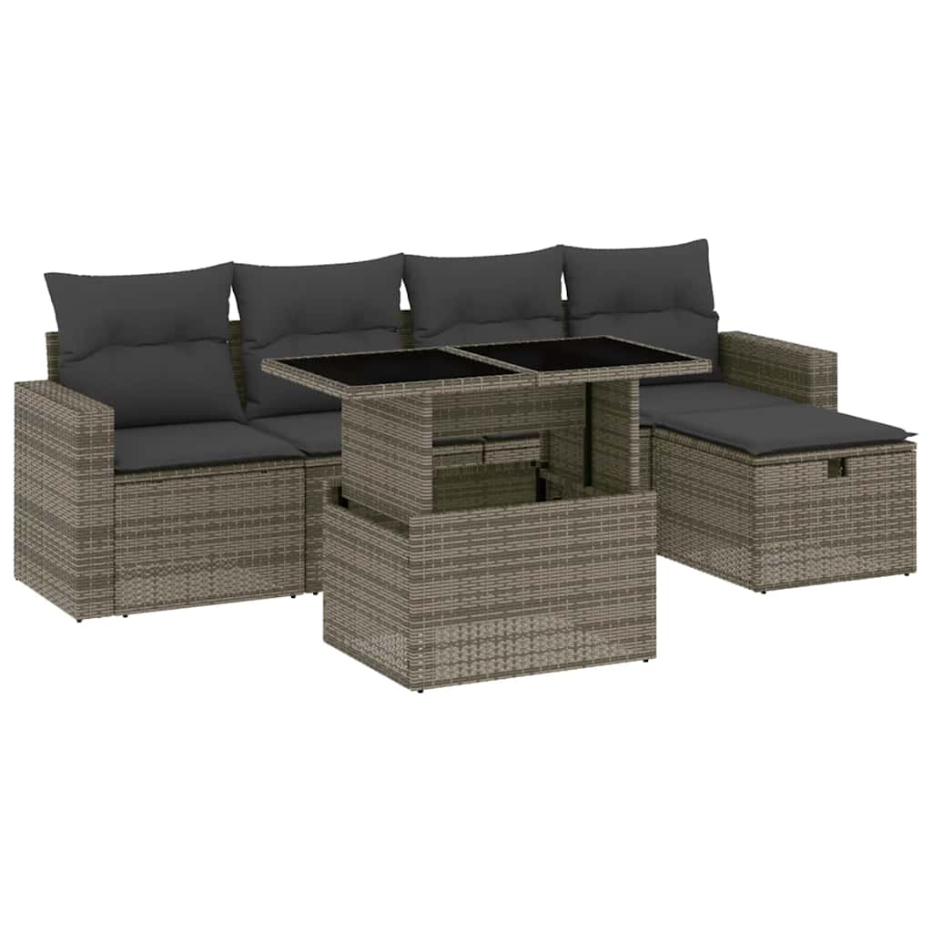6 részes szürke polyrattan kerti ülőgarnitúra párnákkal
