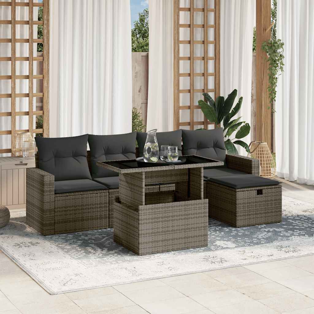 6 részes szürke polyrattan kerti ülőgarnitúra párnákkal