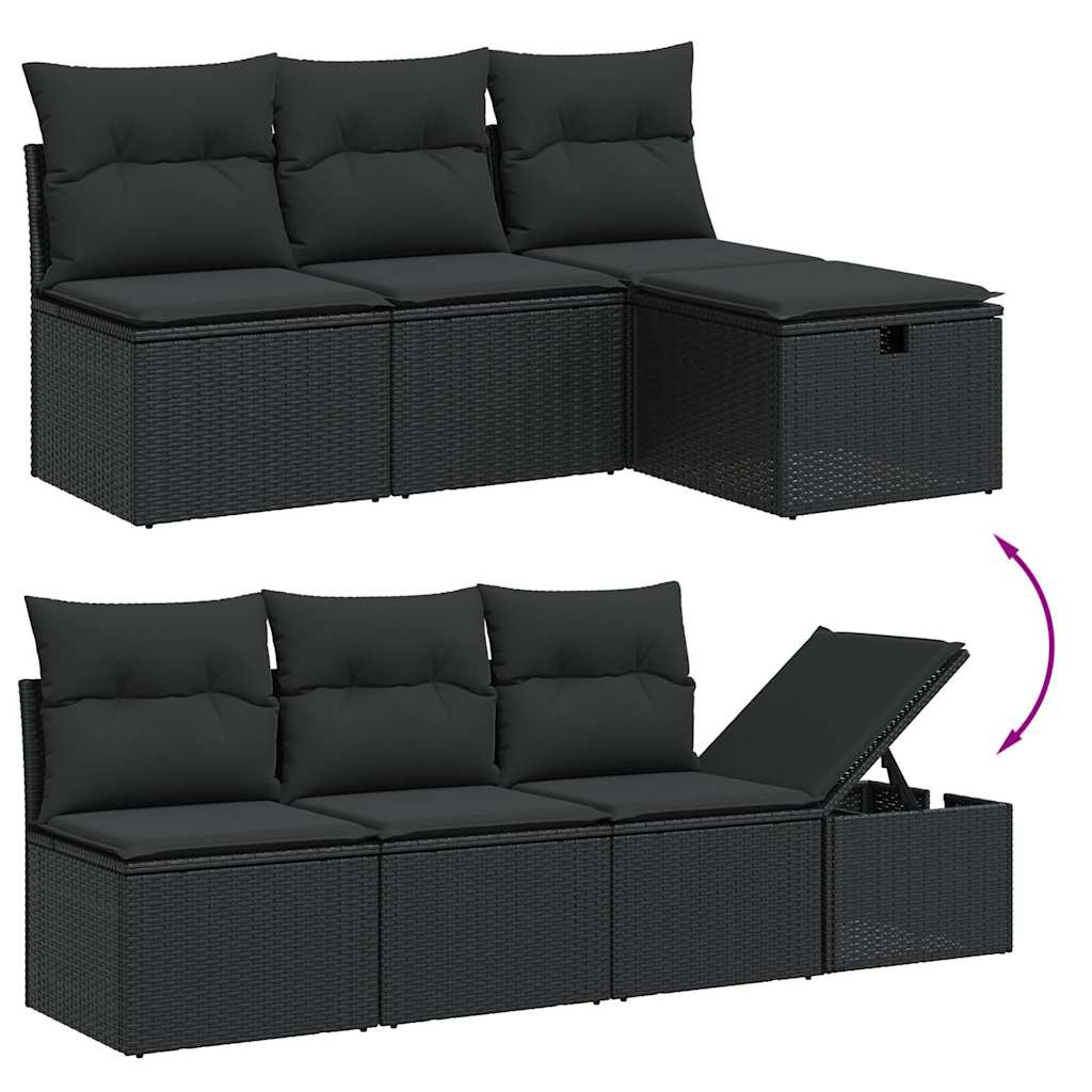 8 részes fekete polyrattan kerti ülőgarnitúra párnákkal