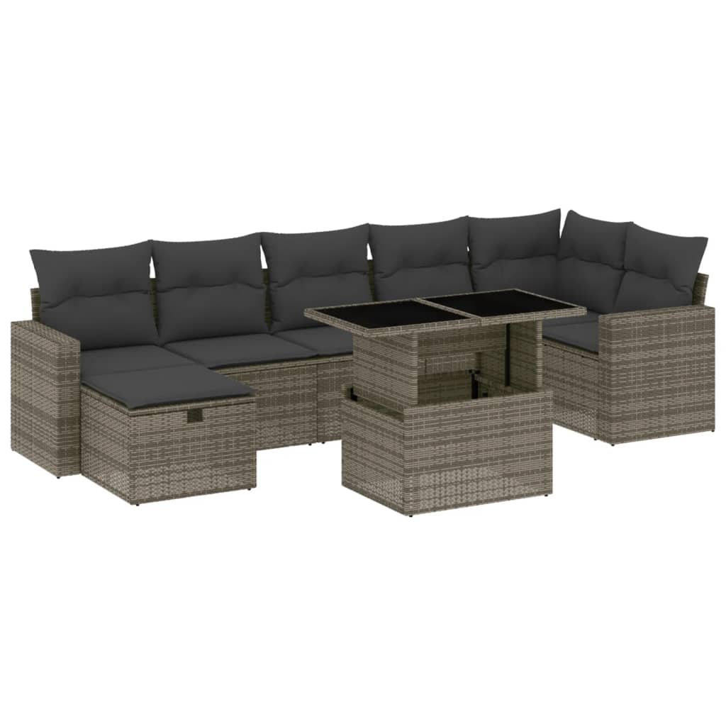 8 részes szürke polyrattan kerti ülőgarnitúra párnákkal