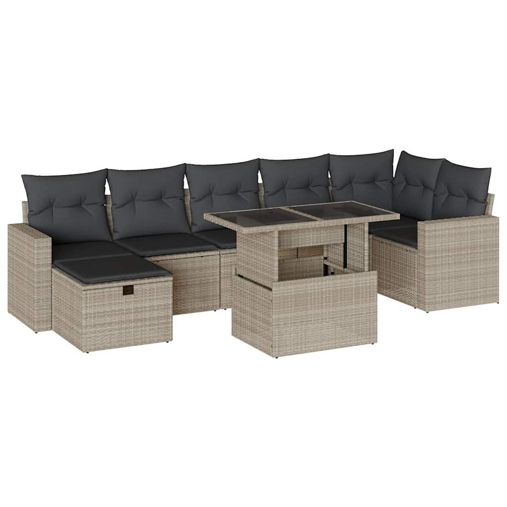 8 részes világosszürke polyrattan kerti ülőgarnitúra párnával