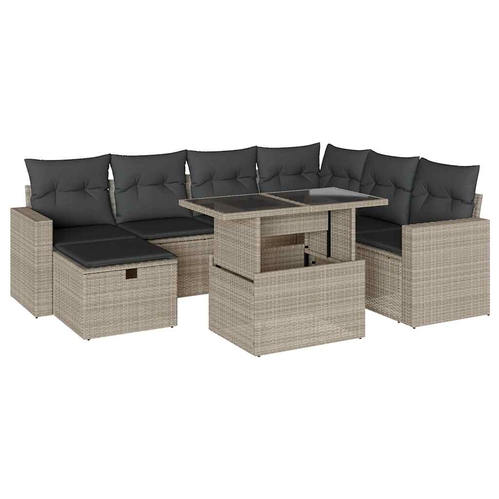 8 részes világosszürke polyrattan kerti ülőgarnitúra párnával