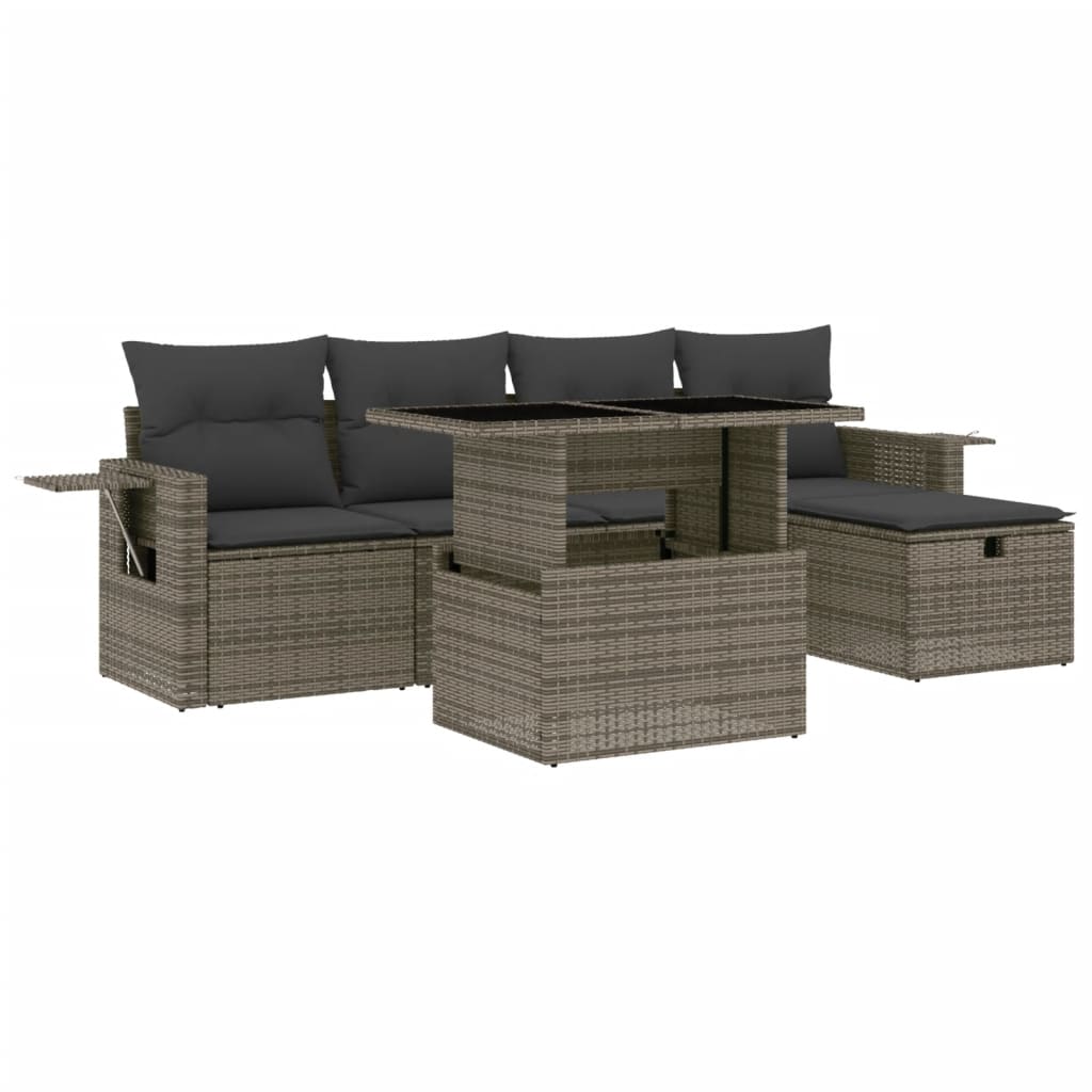6 részes szürke polyrattan kerti ülőgarnitúra párnákkal