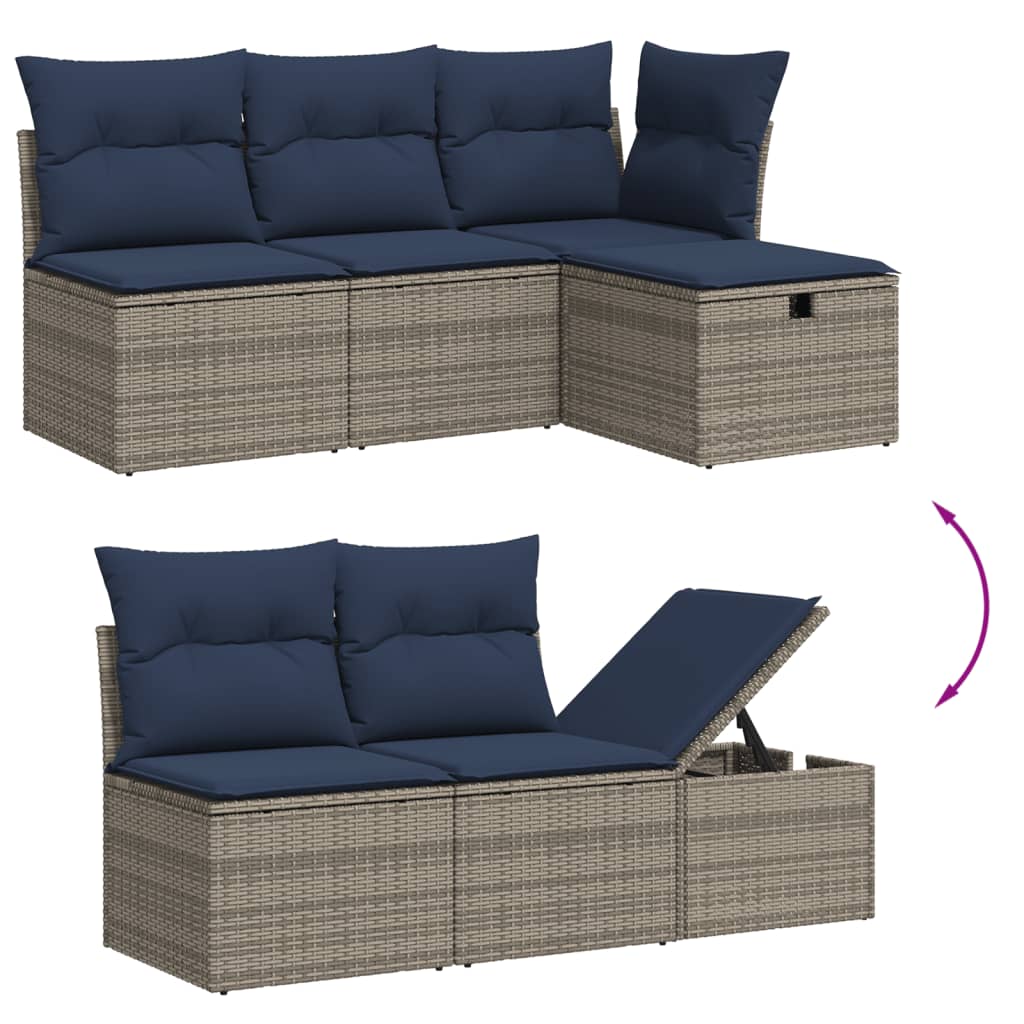 6 db szürke polyrattan kerti kanapégarnitúra párnákkal
